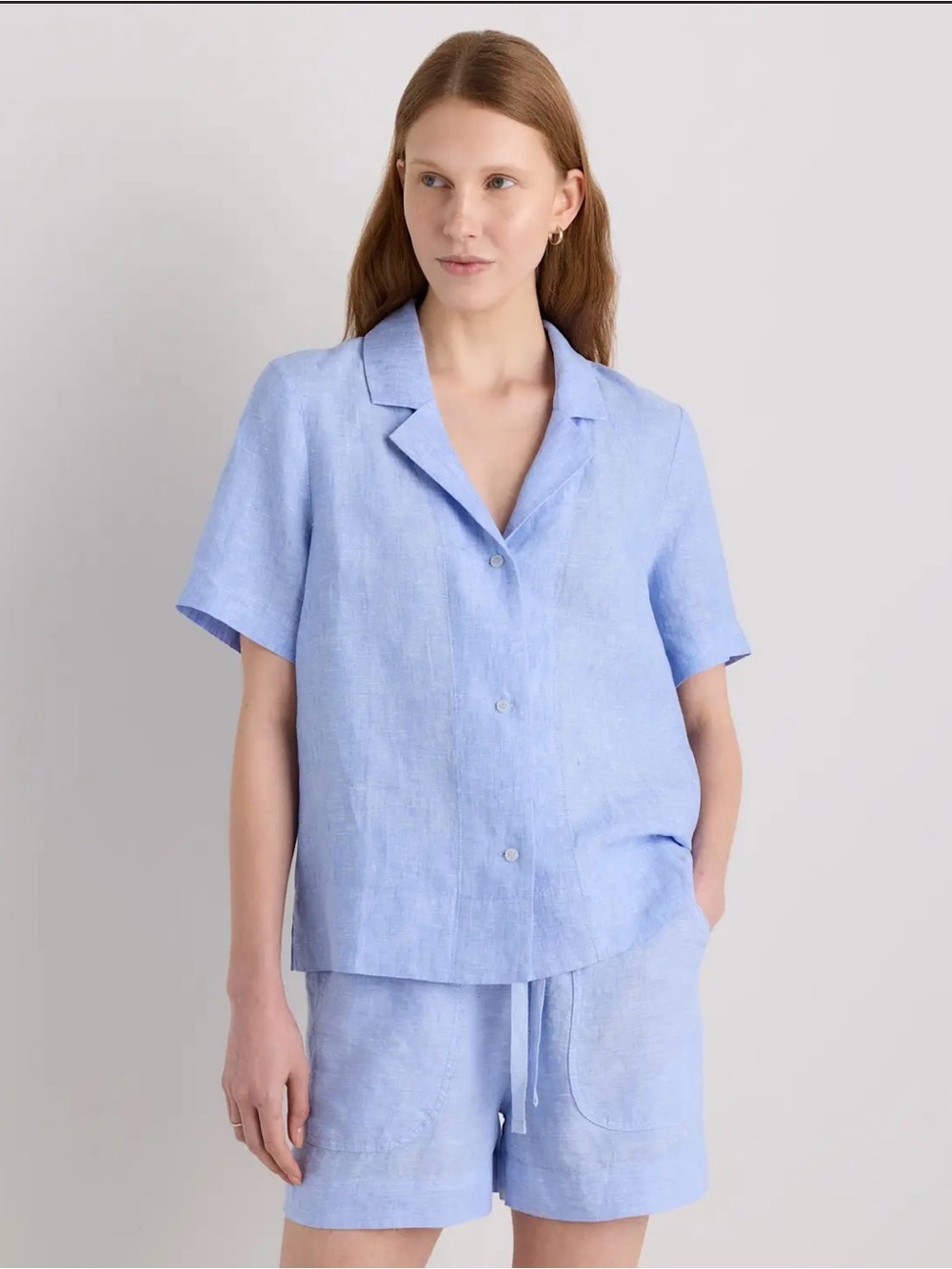 Quince French Blue Women's Short Sleeve Linen Top